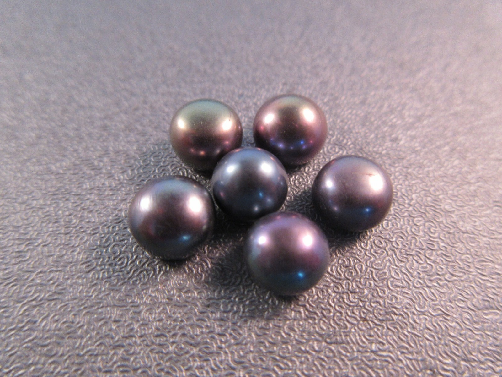 Black Peacock Half Drilled Freshwater Button Pearl Beads 7-8mm 6pcs