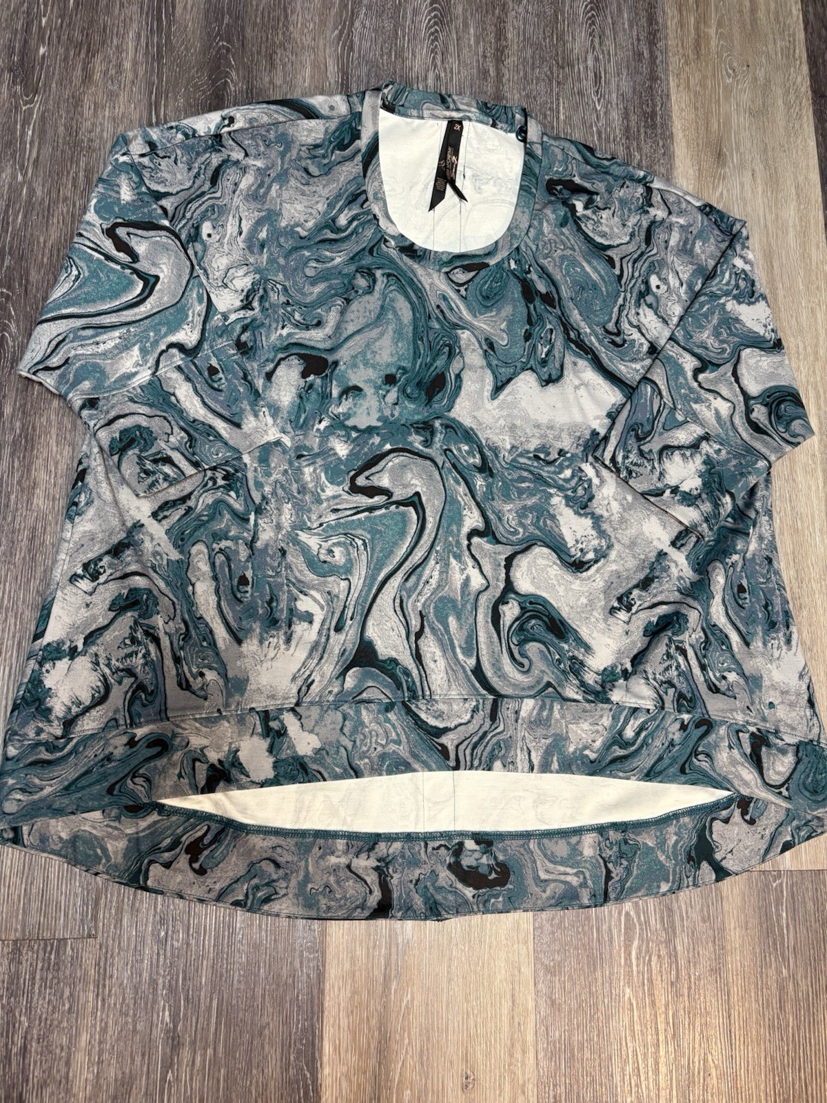 Melissa McCarthy Seven7 Women\'s Abstract Knit Round Neck Zip Top Plus 2X 