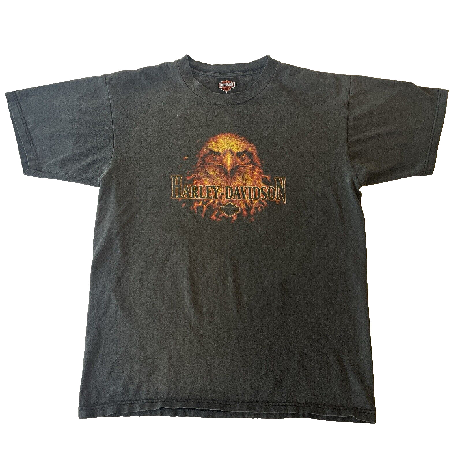 Vintage Harley Davidson T-Shirt Mens Sz L Black Biker Eagle Kutter Janesville WI