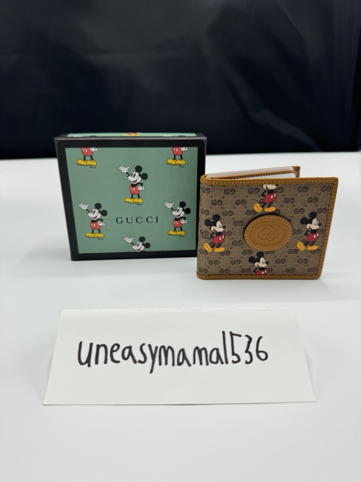 Gucci x Disney Mickey Mouse GG Monogram Bifold Wallet Brown Beige Logo Gucci x Disney Mickey Mouse GG Monogram Bifold Wallet Brown Beige Logo