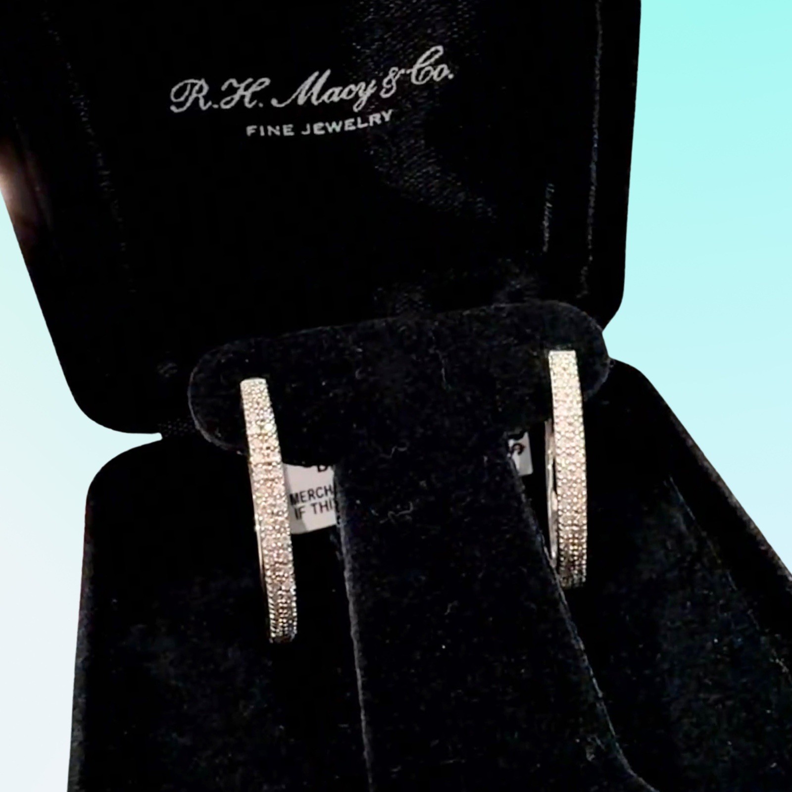 NWT Macy’s 1/4 CTTW Diamond Hoop Earrings Sterling Silver Bridge Pave Hoops