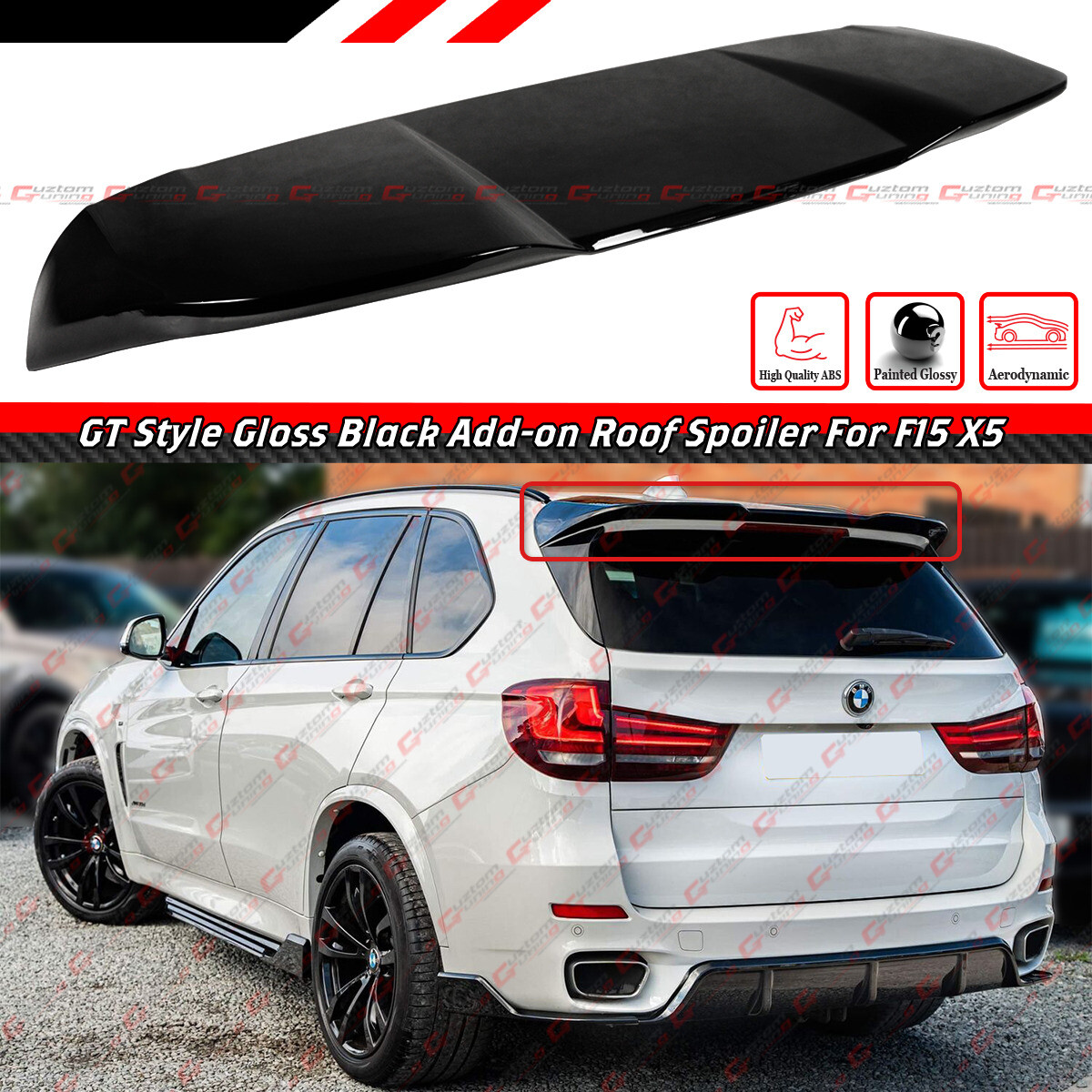 FOR 14-18 BMW F15 F85 X5 X5M GT STYLE GLOSS BLK REAR ROOF SPOILER WING EXTENSION FOR 14-18 BMW F15 F85 X5 X5M GT STYLE GLOSS BLK REAR ROOF SPOILER WING EXTENSION