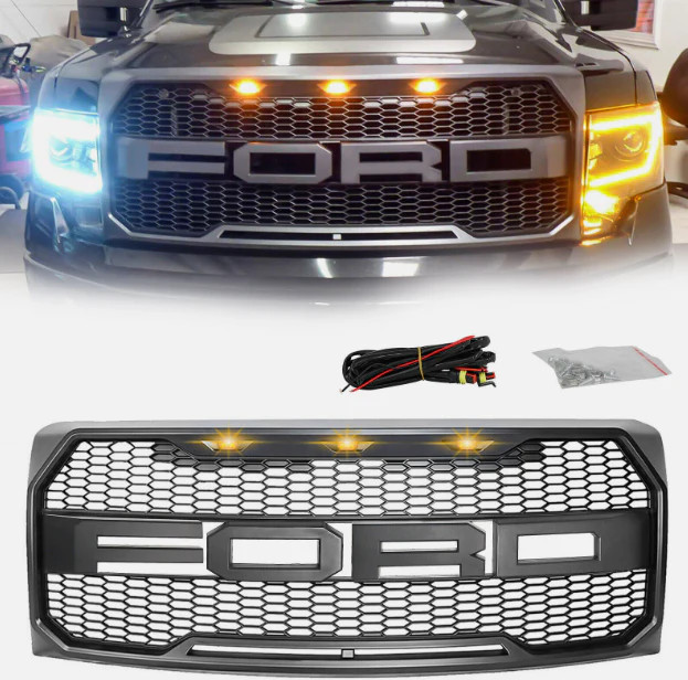 For 2009-2014 Ford F150 F-150 Front Bumper Grille Hood Grill Raptor Style Black