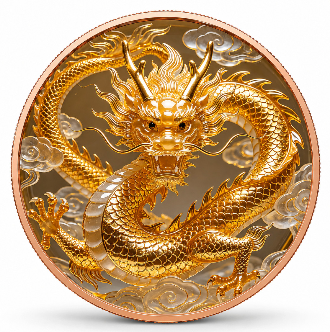 Golden Dragon High Relief Colorized 5 AVDP Oz .999 Fine Copper Round