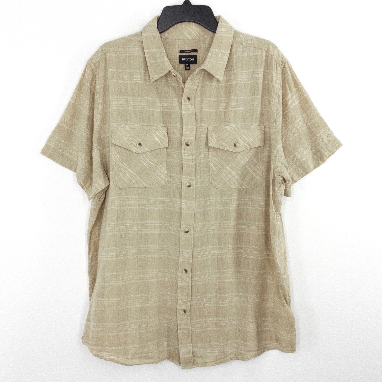 Brixton Men\'s XL Memphis Larkstone Linen Blend Plaid Button Shirt Tan SS
