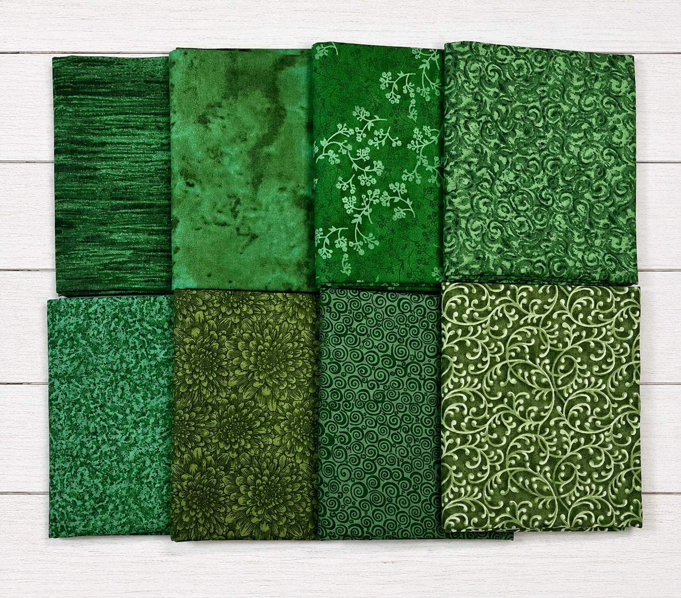 8 Dark Green Fat Quarters ~ Tonal Blender Quilt Fabric