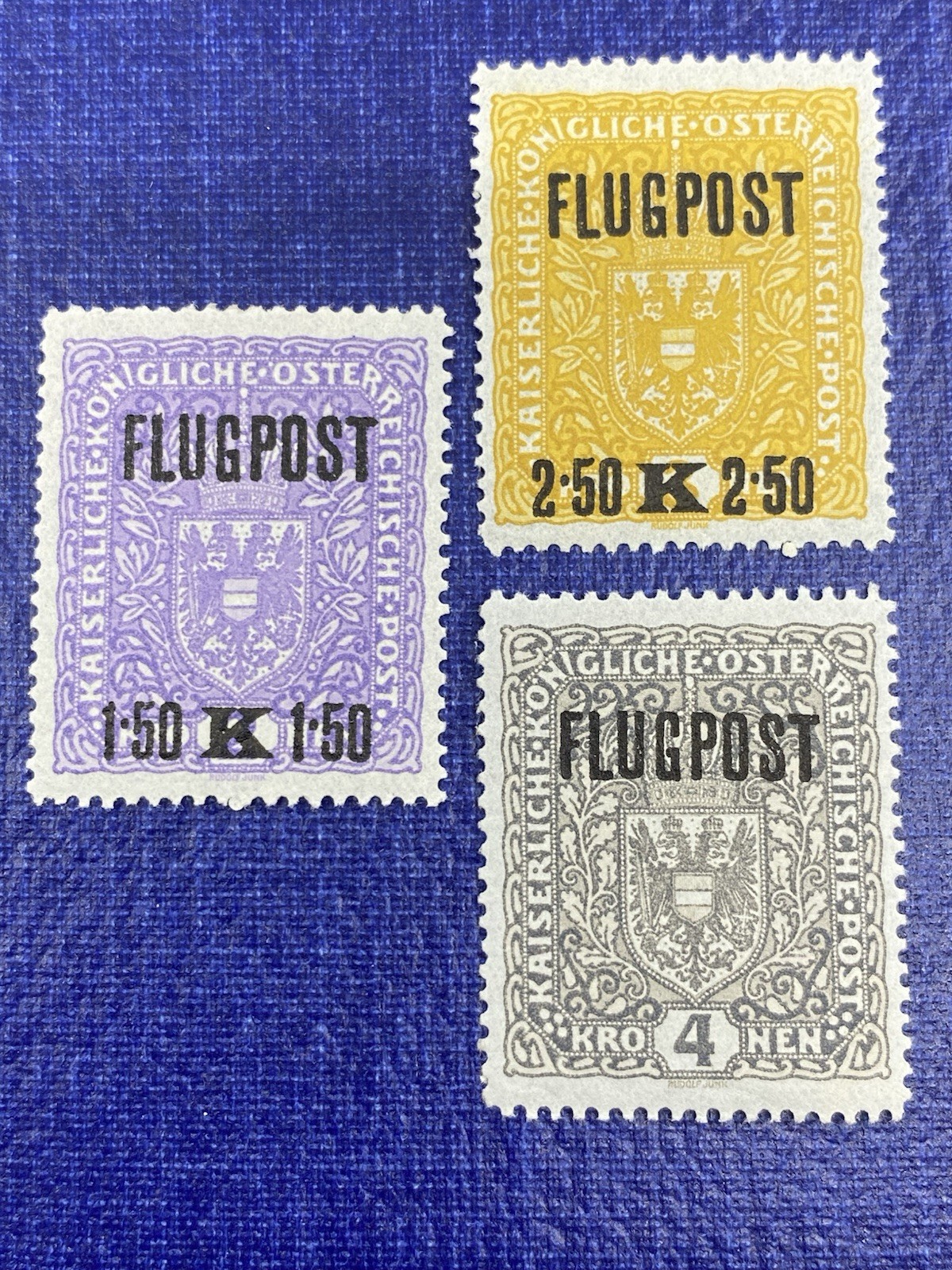 Austria 1918 Flugpost Airmail Stamp Set Scott C1-C3 Complete Mint Unused.
