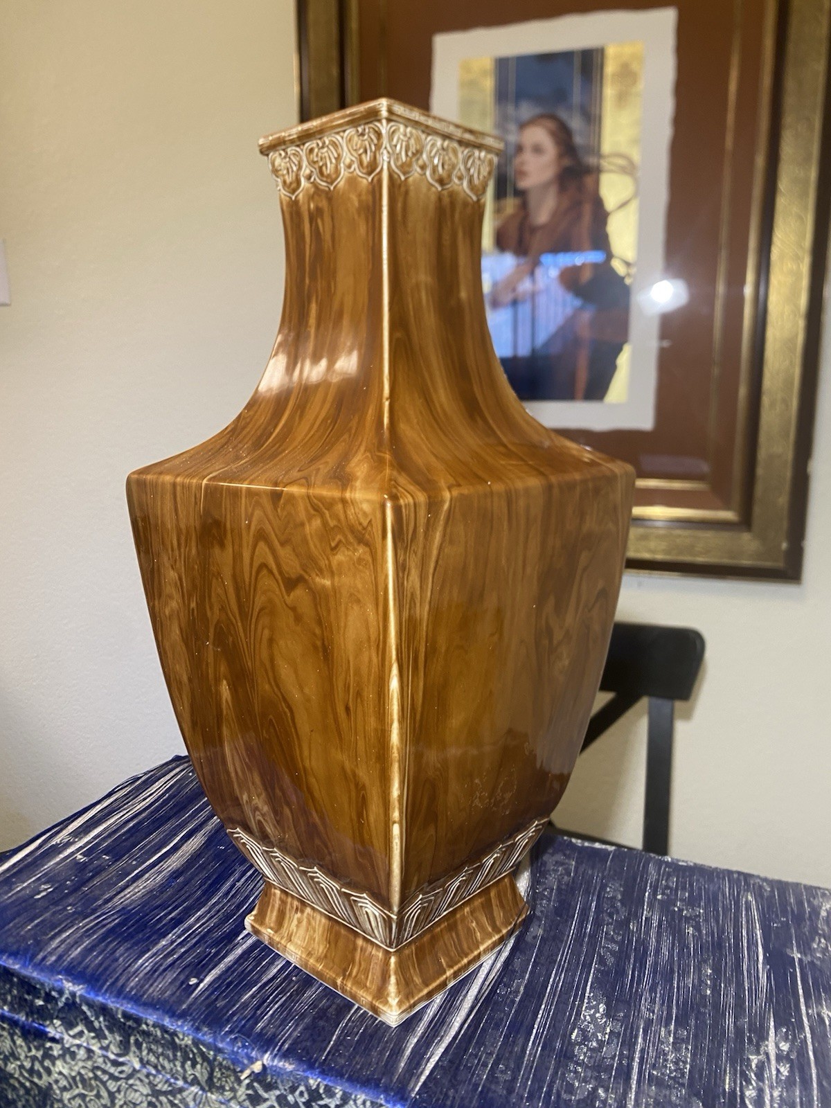Chinese Porcelain Vase Faux Bois Wood Grain Qianlong Impressed Mark Very Rare
