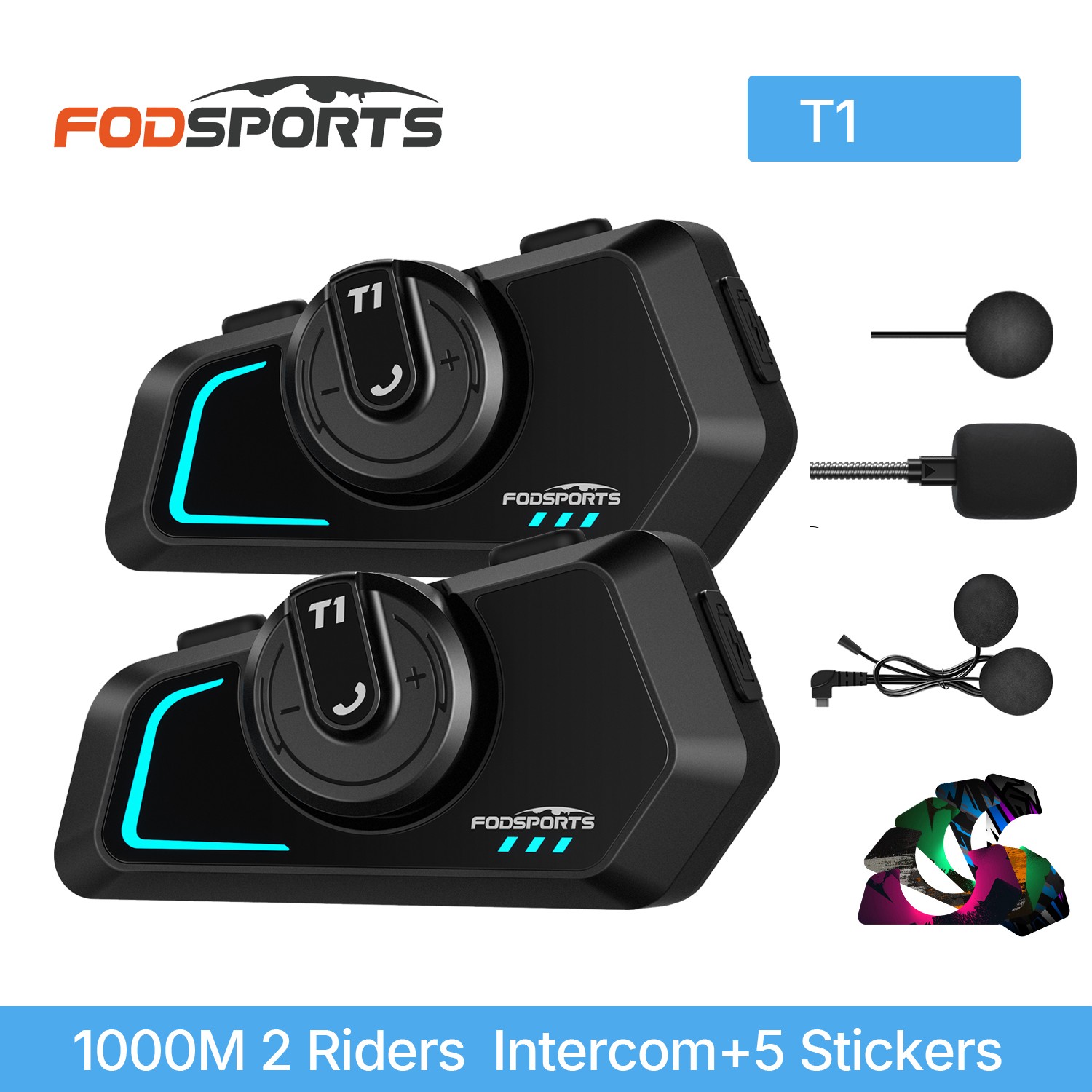 2XFodsports T1 motorcycle intercom helmet bluetooth headset FM music share 2 Way