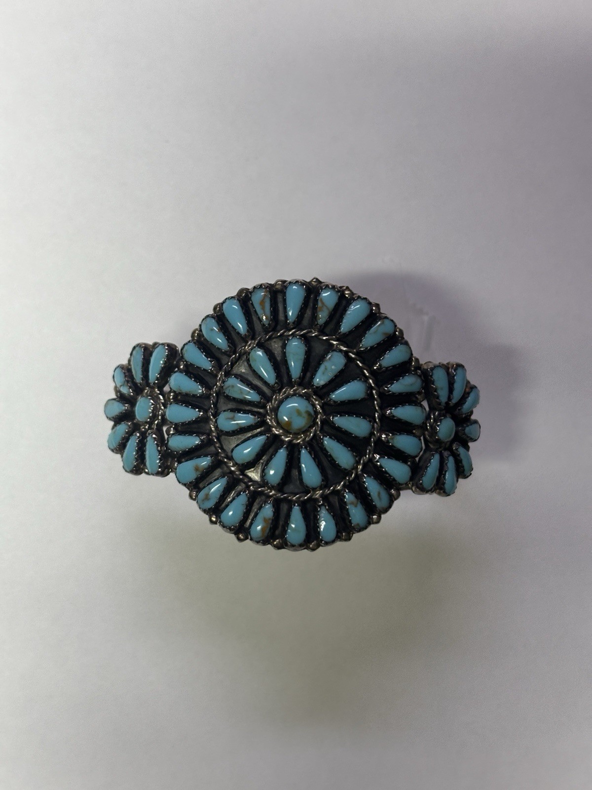 Vintage 1970’s Era Synthetic Southwestern Turquoise Sterling Silver Bracelet 6