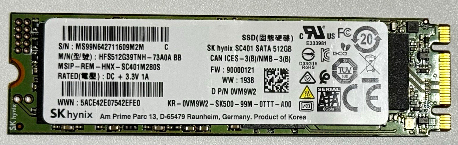 SK hynix SC401 512GB M.2 2280 SATA III 6Gb/s Internal SSD 0VM9W2 SK hynix SC401 512GB M.2 2280 SATA III 6Gb/s Internal SSD 0VM9W2