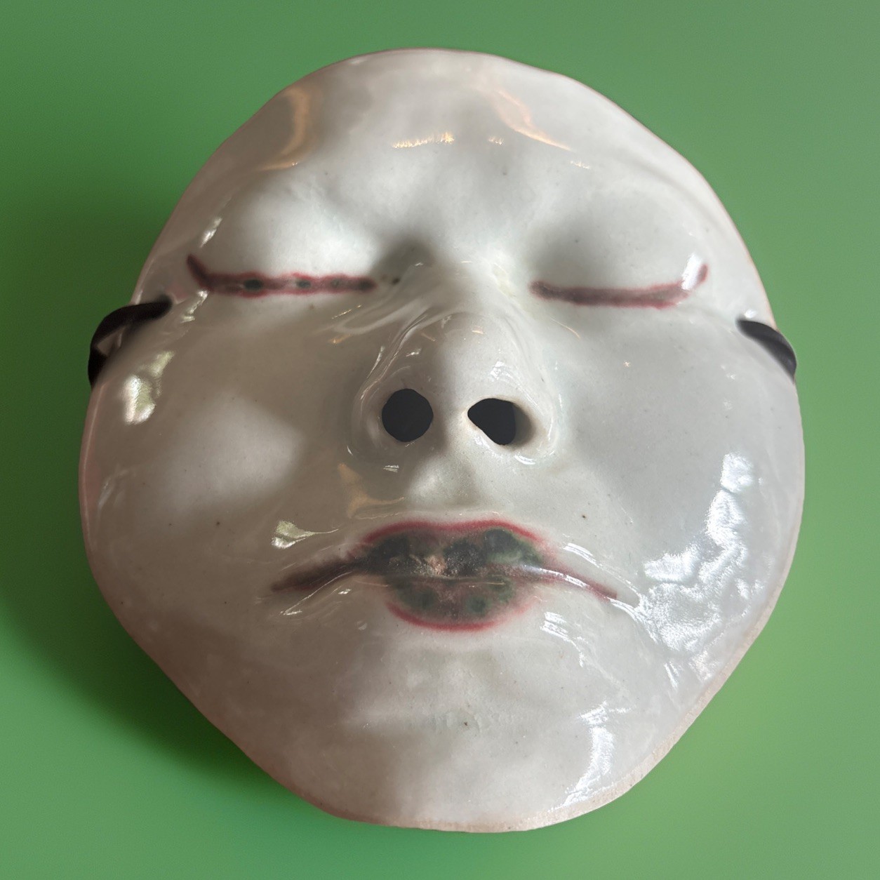 Asian Noh Pottery Wall Hanging Mask Vintage Woman Face Pottery Art Studio Signed