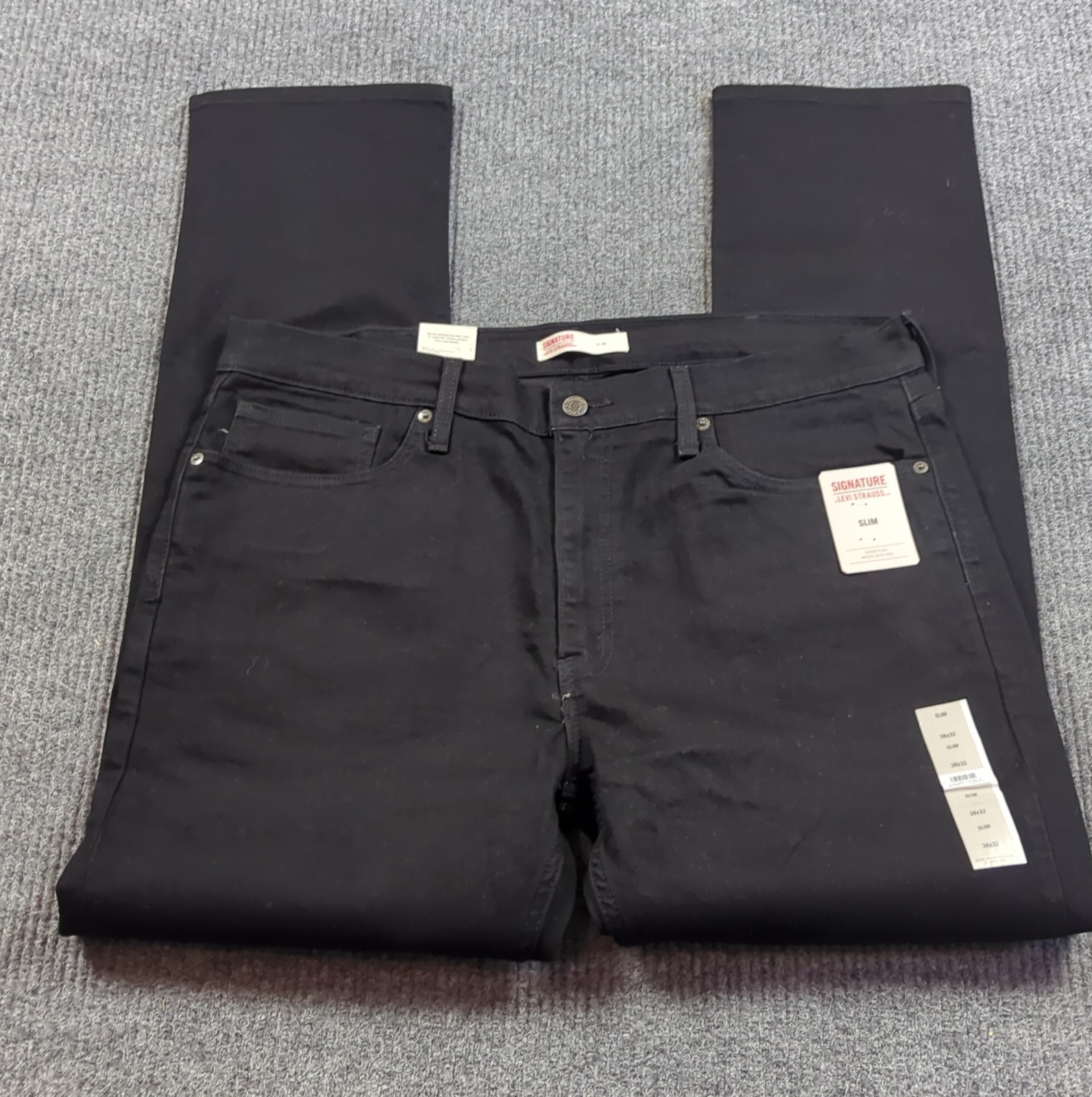 Levis Jeans Mens 38x32 Black Slim Signature Super Flex Cotton Stretch