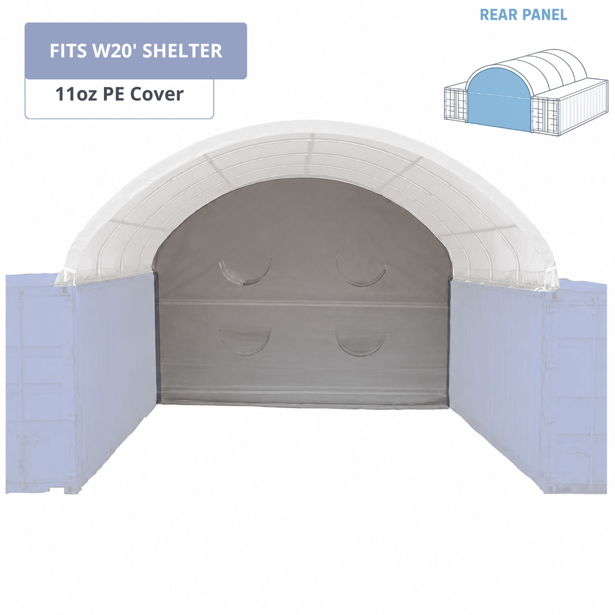 20FT Wide Container Shelter Rear Panel – 11oz PE Fabric Back Panel for 2020/2040