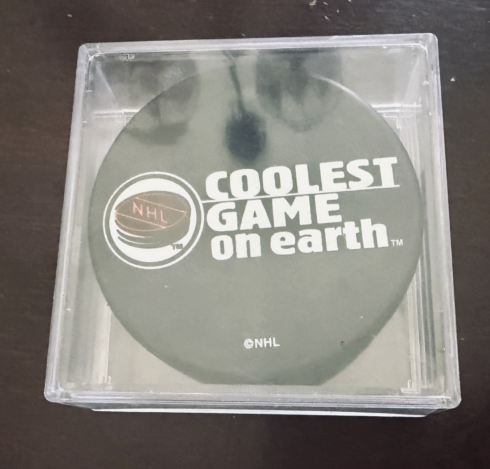 Vintage Authentic NHL Coolest Game On Earth InGlasco Hockey Puck In Plastic Case