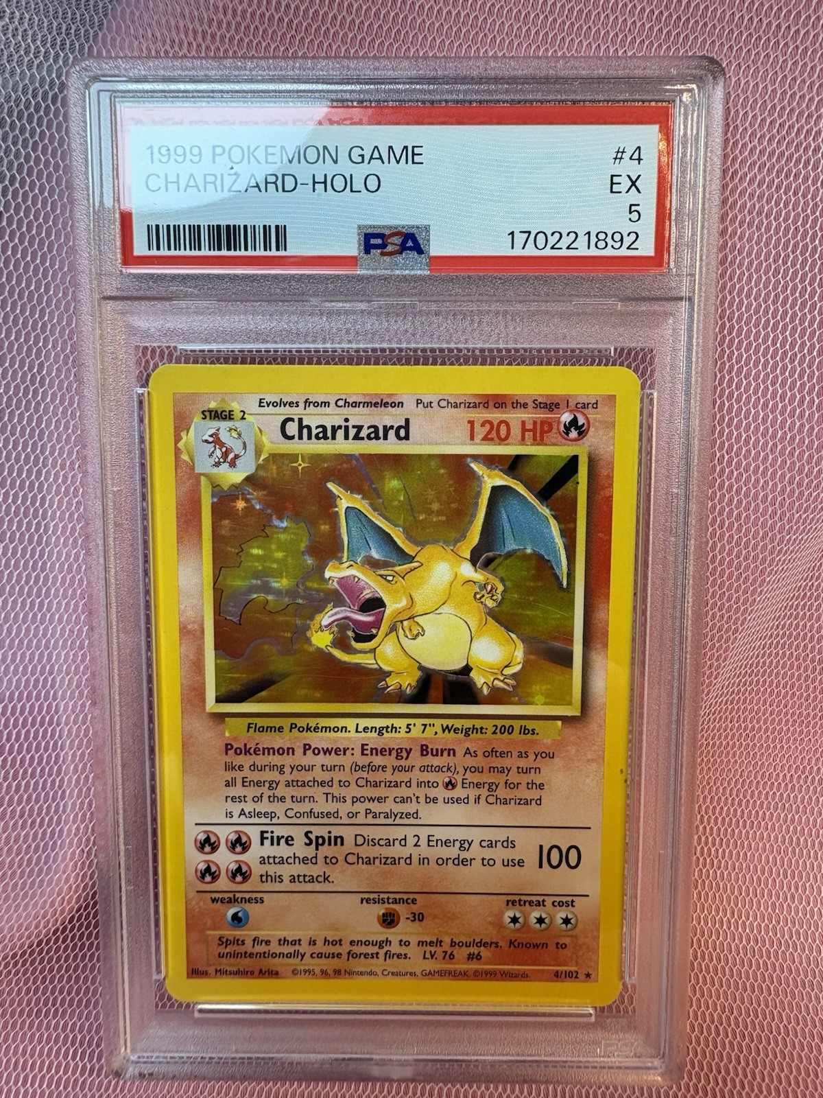 1999 Pokémon Charizard 4/102 Base Set Holo - PSA 5 EX 1999 Pokémon Charizard 4/102 Base Set Holo - PSA 5 EX