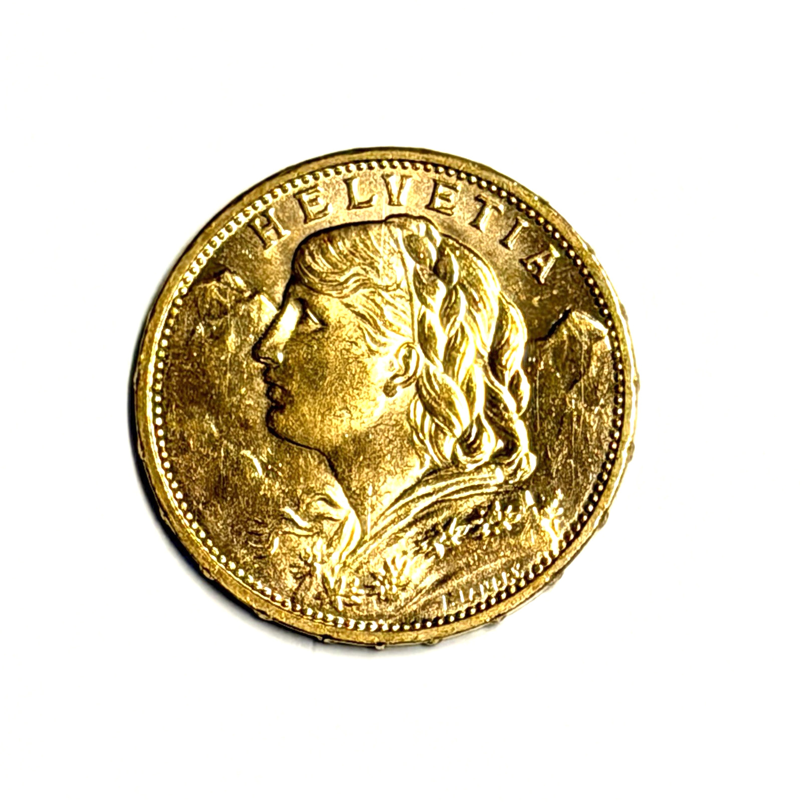 1915 Swiss 20 Francs Fine Gold Coin \