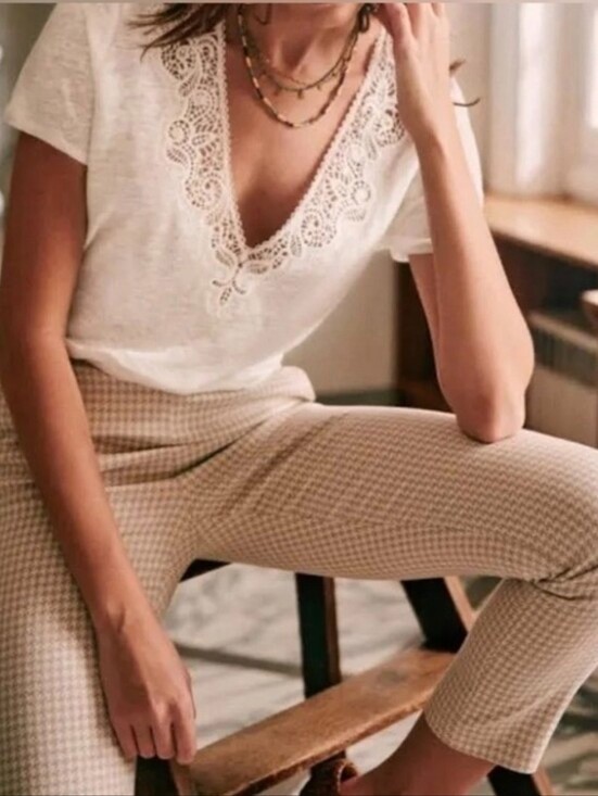 Sezane Clara Trouser Beiger Houndstooth 38 NWOT