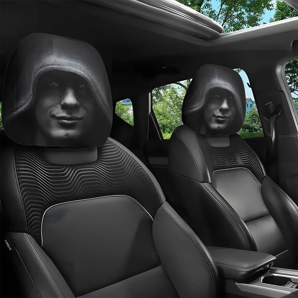 2pcs Ghost Face Headrest Covers,Scary Face Printing Auto Seat Universal Elastic