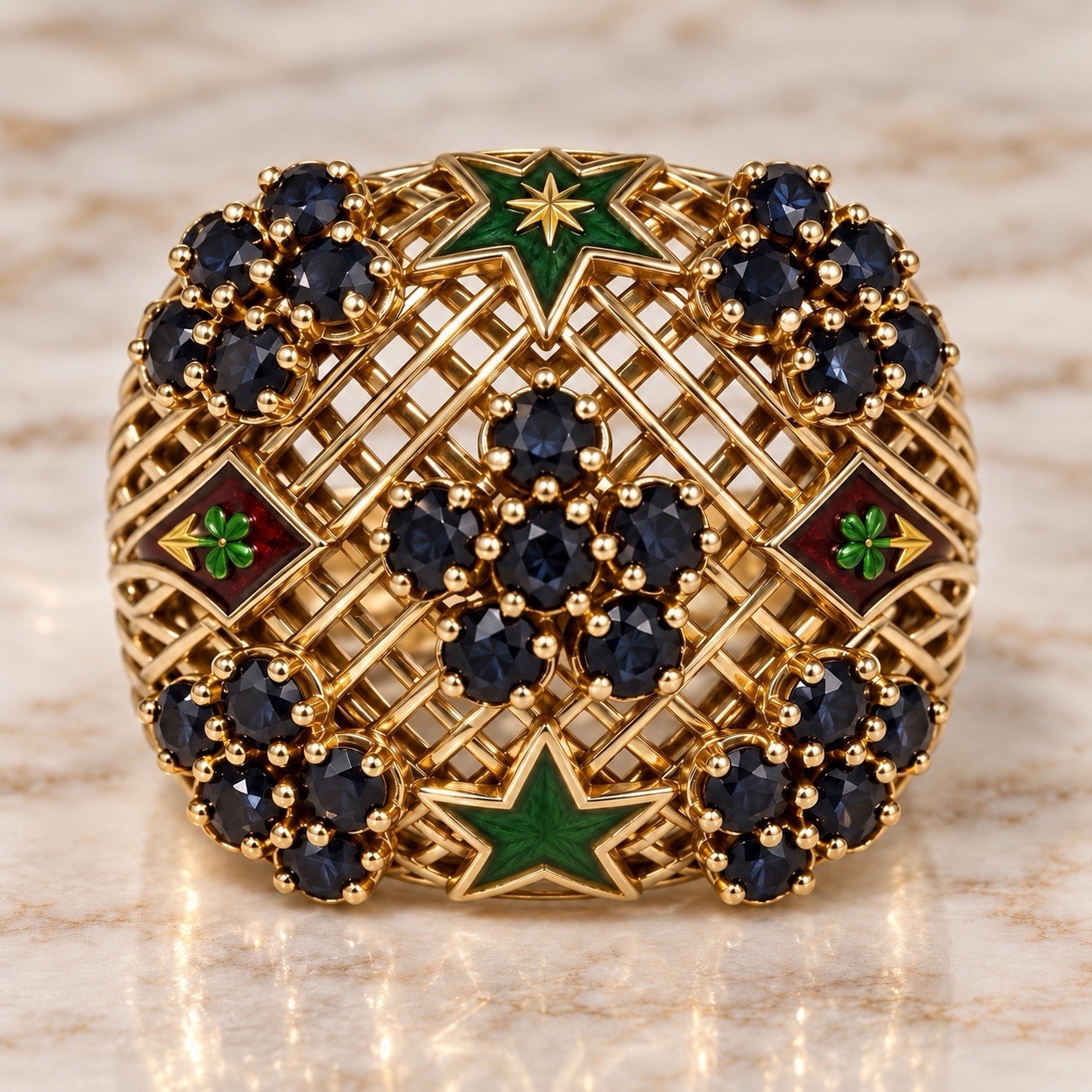 Fabulous Vintage Retro, 14 Kt Sapphire Grill Design Ring, 6.3 Grams 