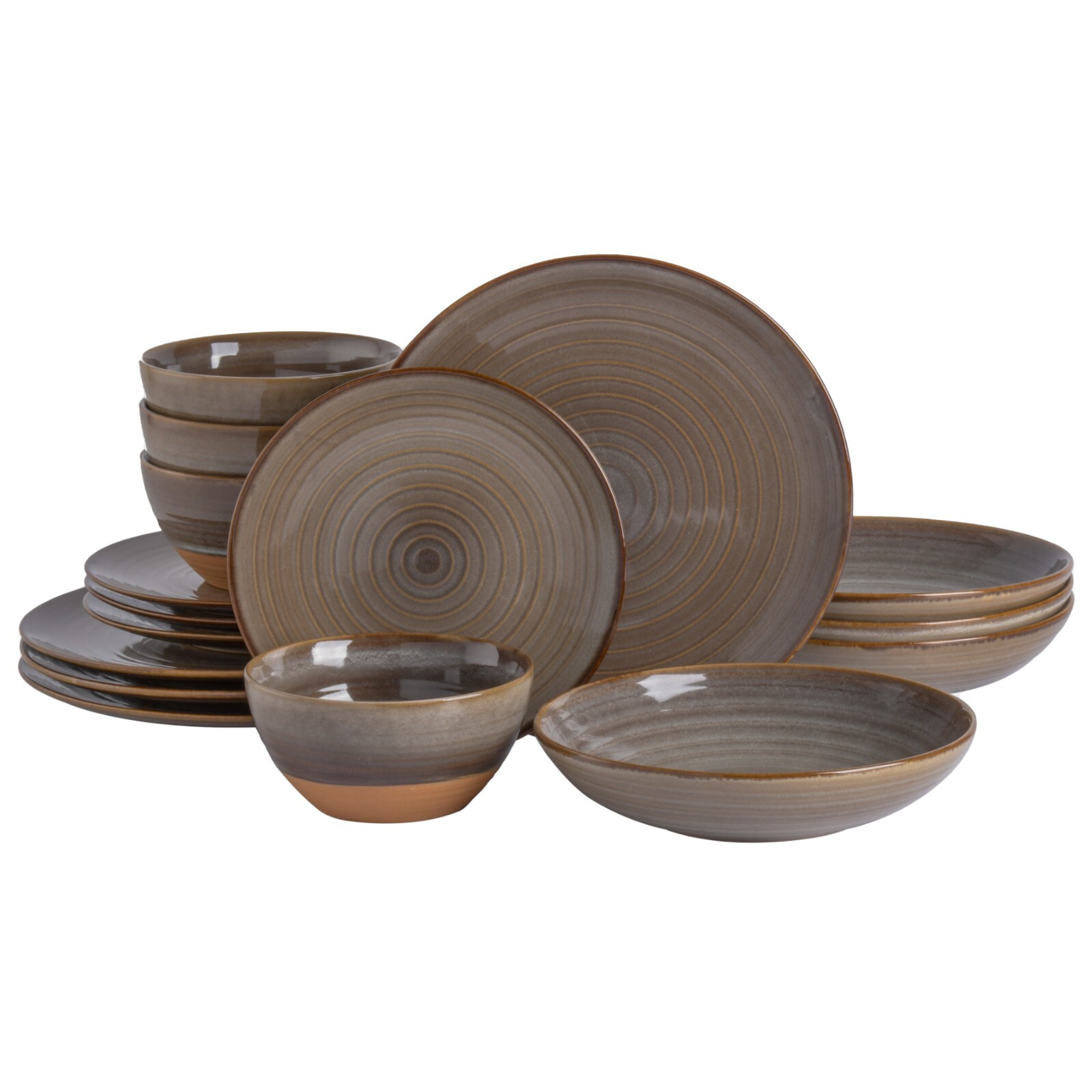 Gibson Elite 16-Piece Dreamweaver Double Bowl Dinnerware Set - Earthy Brown Gibson Elite 16-Piece Dreamweaver Double Bowl Dinnerware Set - Earthy Brown