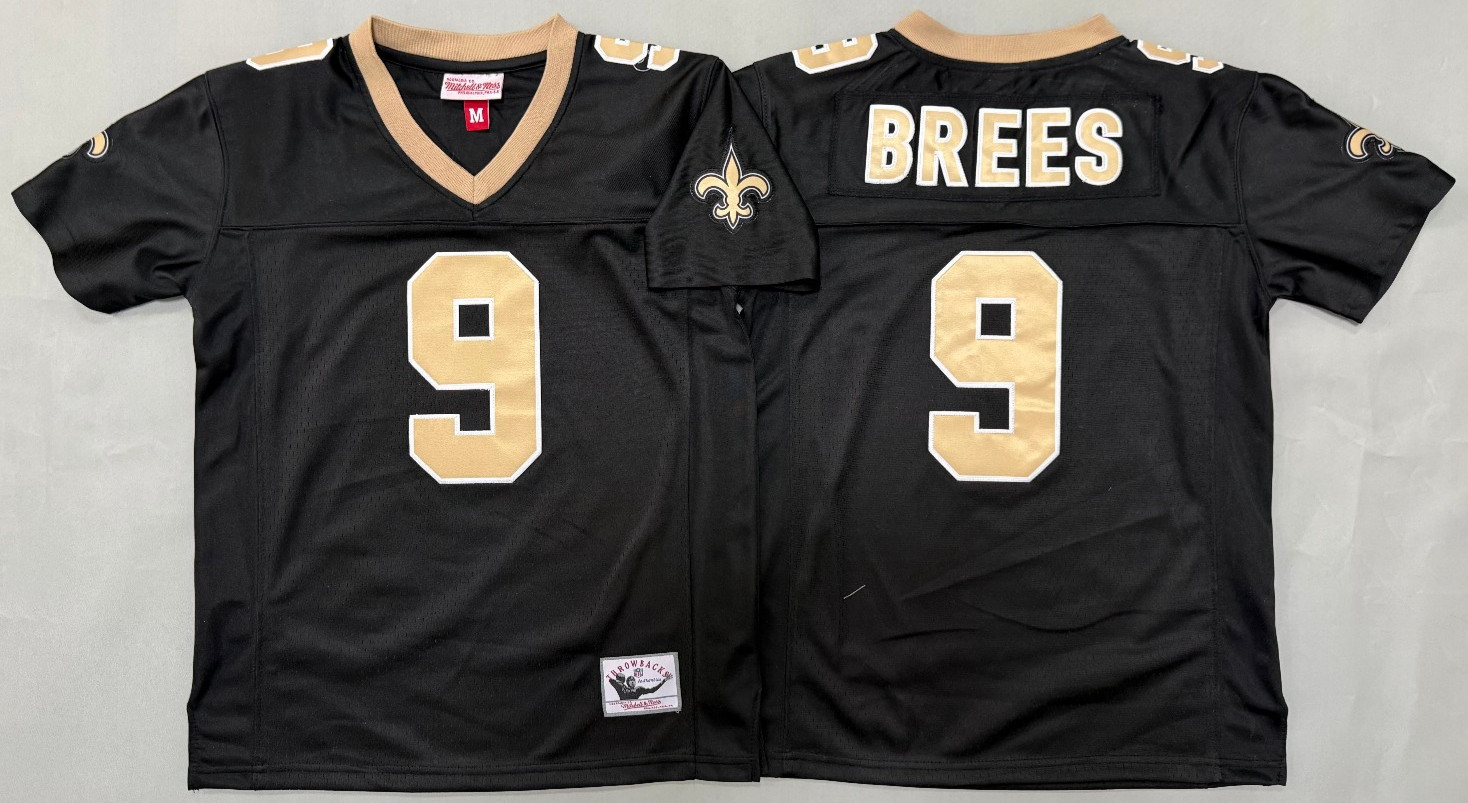 ​​Tariffs​ Free YOUTH\'S Saints #9 Drew Brees Throwback Black Stitched Jersey.