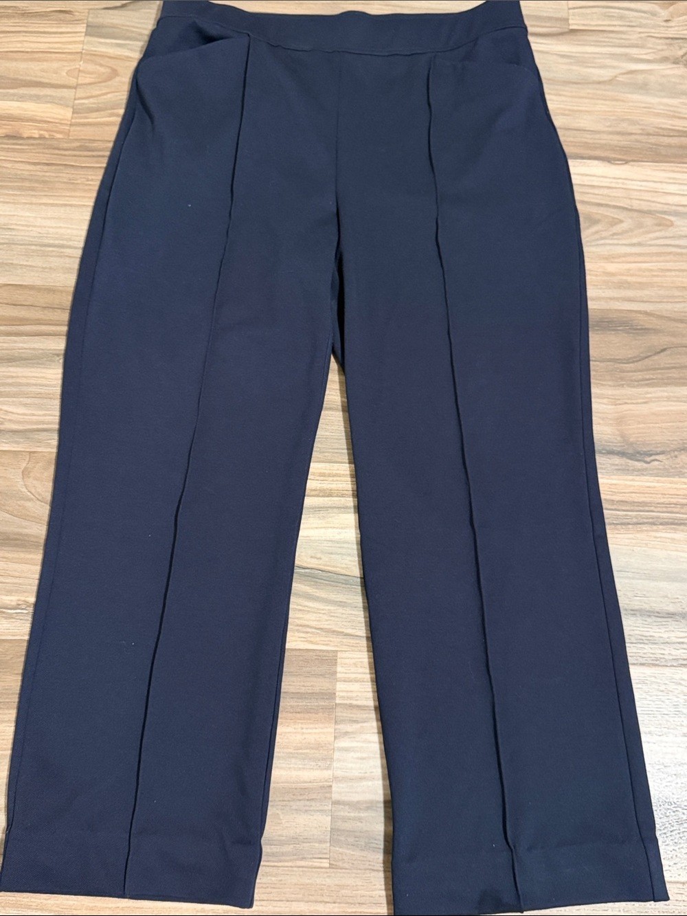 Talbots Women\'s Navy Blue Wide Leg Pull On Pant Sz. L Stretch Front Seam Talbots Women\'s Navy Blue Wide Leg Pull On Pant Sz. L Stretch Front Seam
