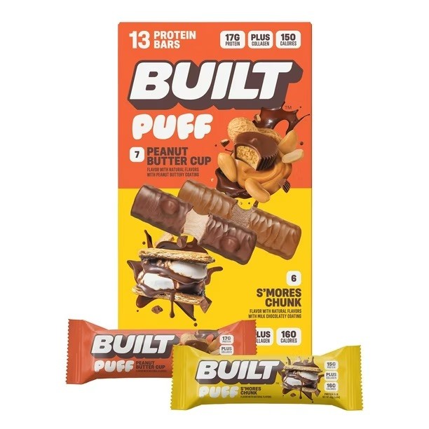 Built Bar Puff & Chunk Protein Bars, Variety Pack, 13 ct. Smores Chunk, PB Cup