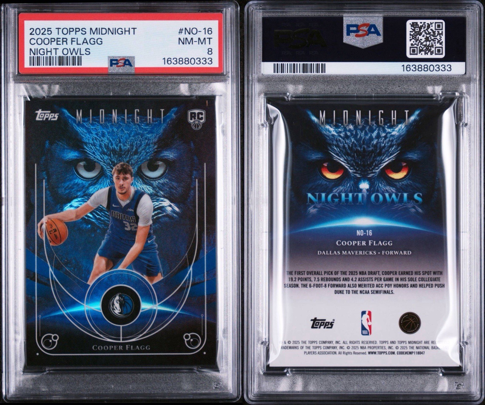 2025 TOPPS MIDNIGHT NIGHT OWLS RC #NO-16 COOPER FLAGG PSA 8