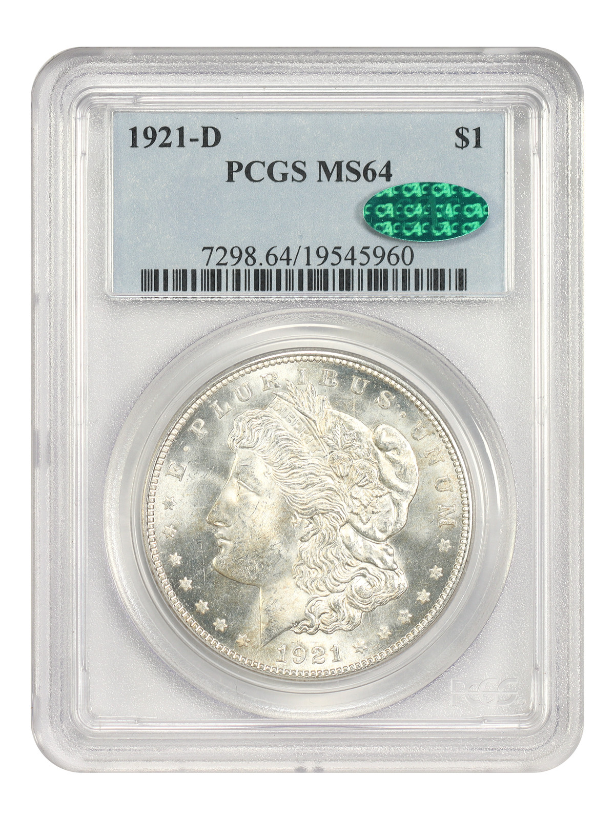 1921-D $1 PCGS/CAC MS64 - Morgan Dollar - Final Year D-Mint
