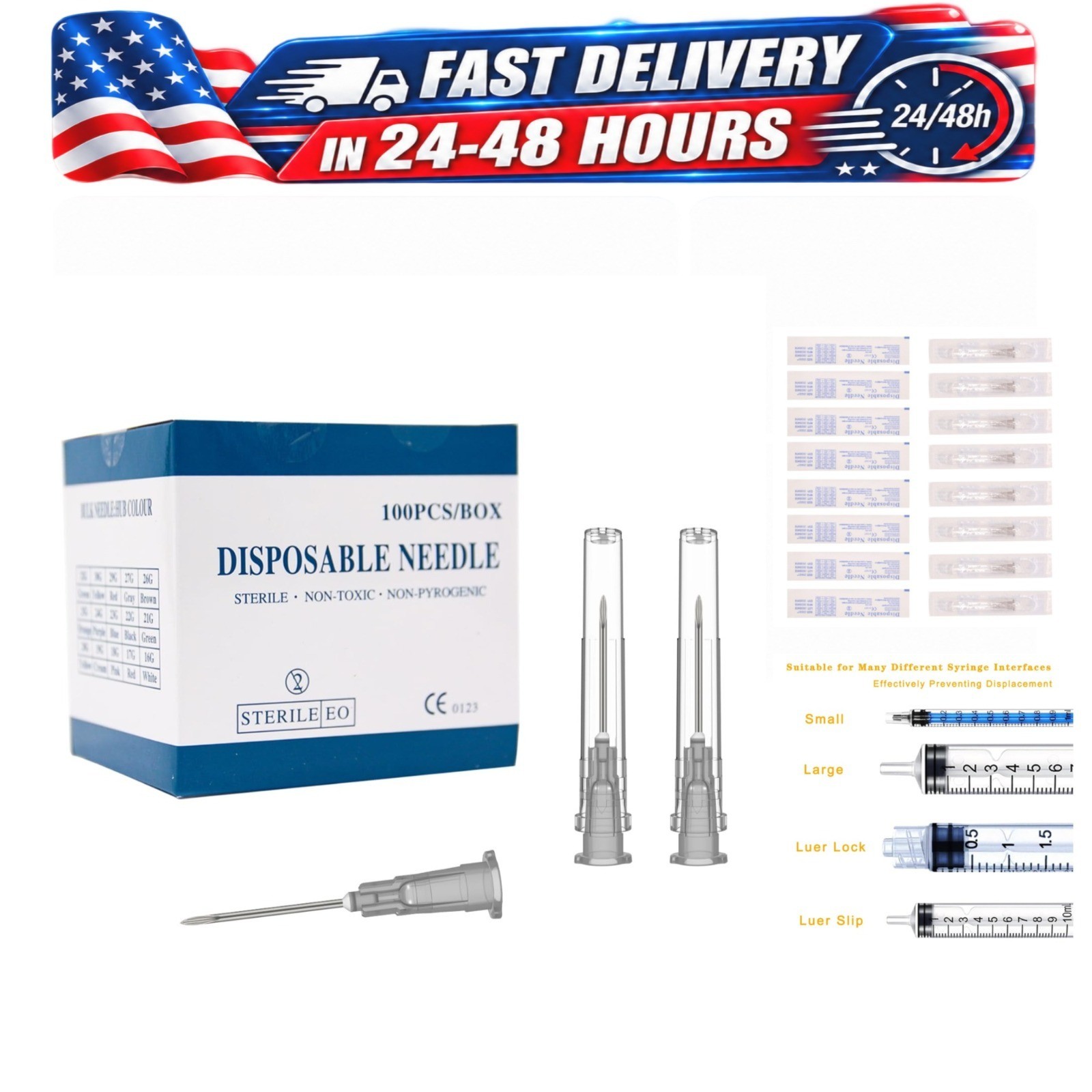 100 Pack 27 Gauge 1/2 in Luer Lock Dispensing Needles Lab Industrial