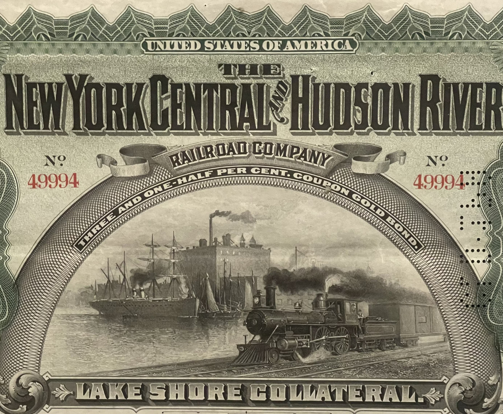 Vintage 1898 NY Central & Hudson River Railroad Gold Bond 🚂 Lake Shore