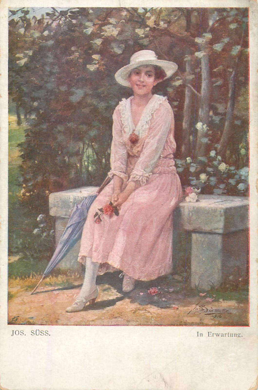 B603 In Waiting by Austrian painter Josef Johann Süss vintage fine art postcard