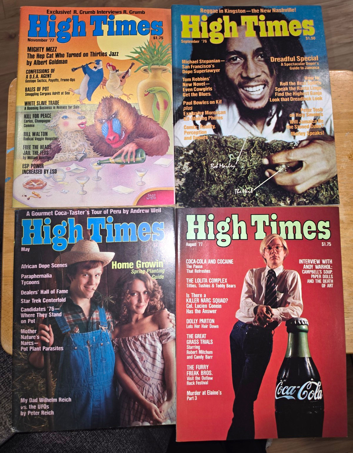 5 High Times Magazine Lot , Including Andy W and Bob Marley (All 70's era)