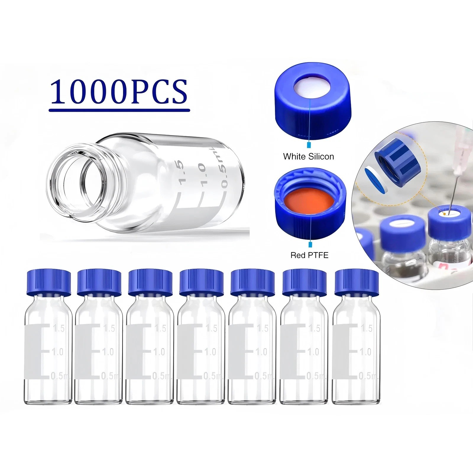 10000Pcs 2mL Lab vial Glass Vials Autosampler Vials Sample Vials w/ Screw Caps