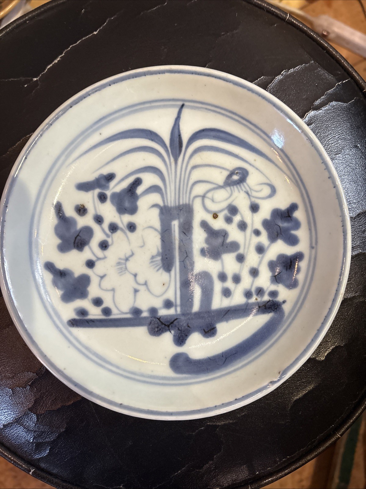 Early 19th Century Chinese Blue & White Soft Paste Porcelain Plate Wax Seal) Early 19th Century Chinese Blue & White Soft Paste Porcelain Plate Wax Seal)