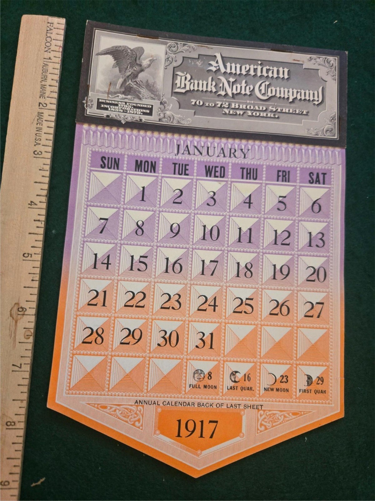 1931 Advertising Calendar Lithographic American Bank Note Company Antique RARE