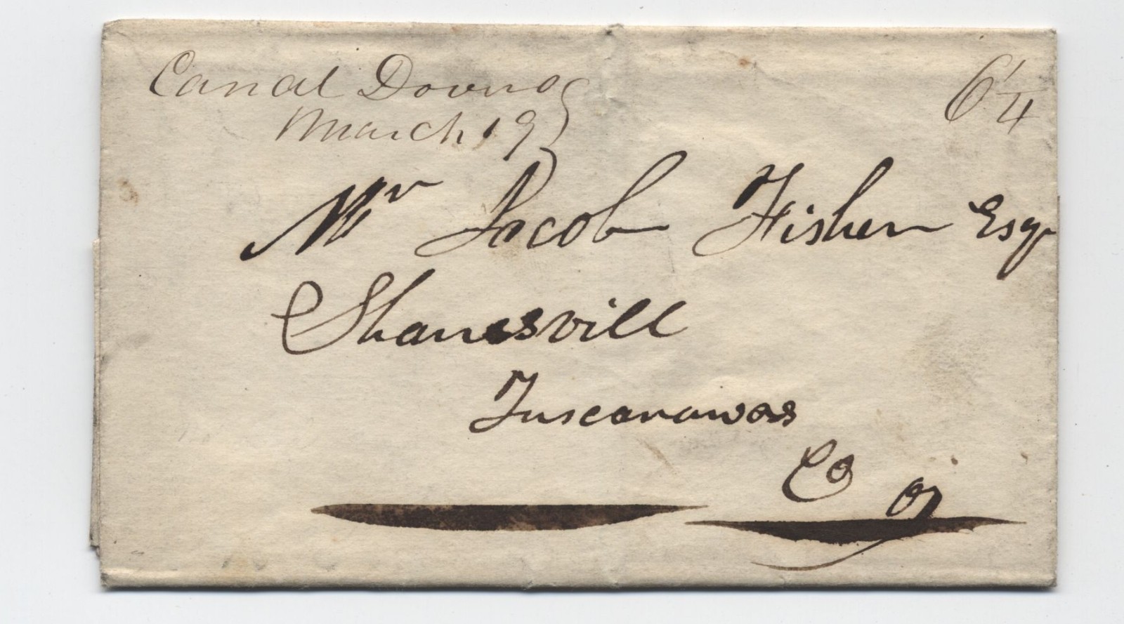 1838 Canal Dover OH manuscript postmark stampless 6 1/4 pickayune rate [k.664]
