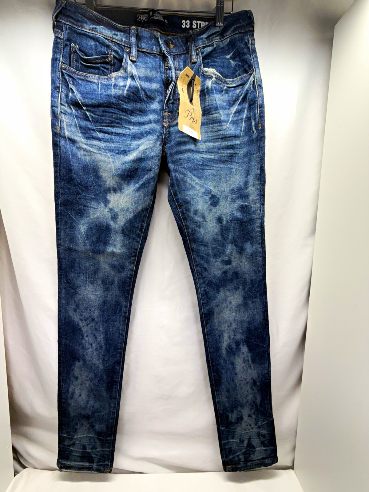 PRPS Men\'s Blue Solid Denim Skinny Jeans Size 33 5-Pocket Logo Pockets