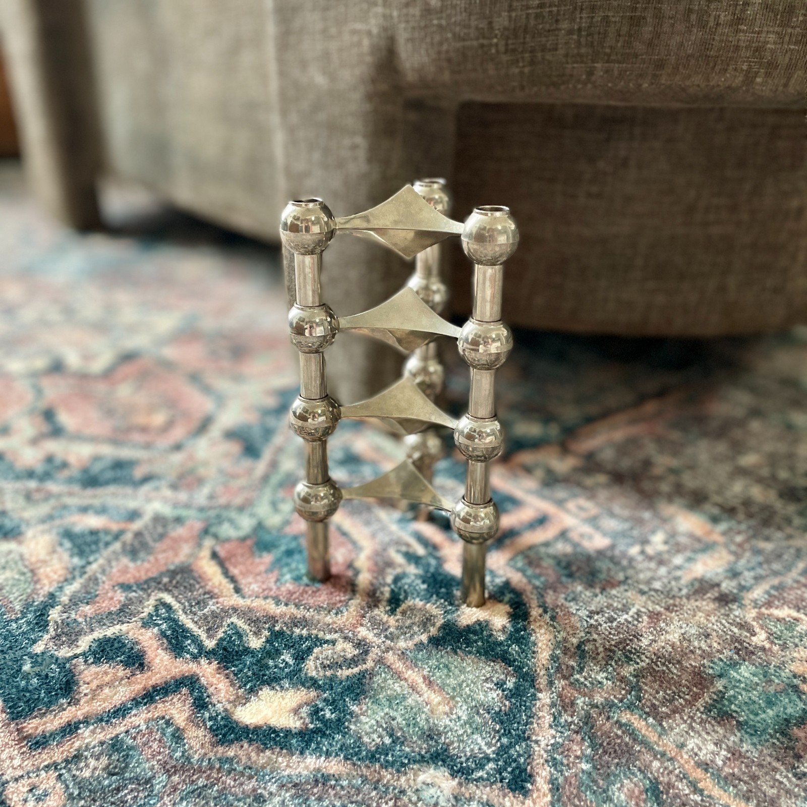 4 Vintage Stoff Nagel Modular Chrome Candlesticks Metal Brutalist Candle Holder