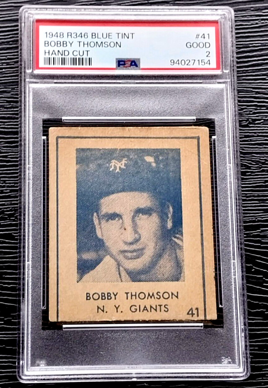 1948 R346 BLUE TINT BOBBY THOMSON ROOKIE BASEBALL CARD #41 **GREAT** PSA 2 GOOD