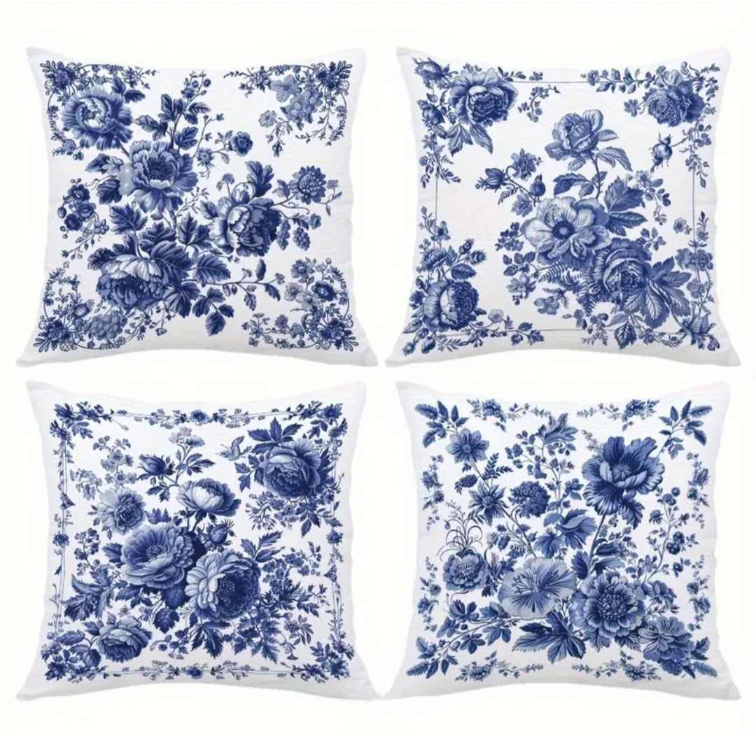 NEW Blue & White Floral Cushion Cover - 16X16 - Floral Chinoiserie - Your Choice