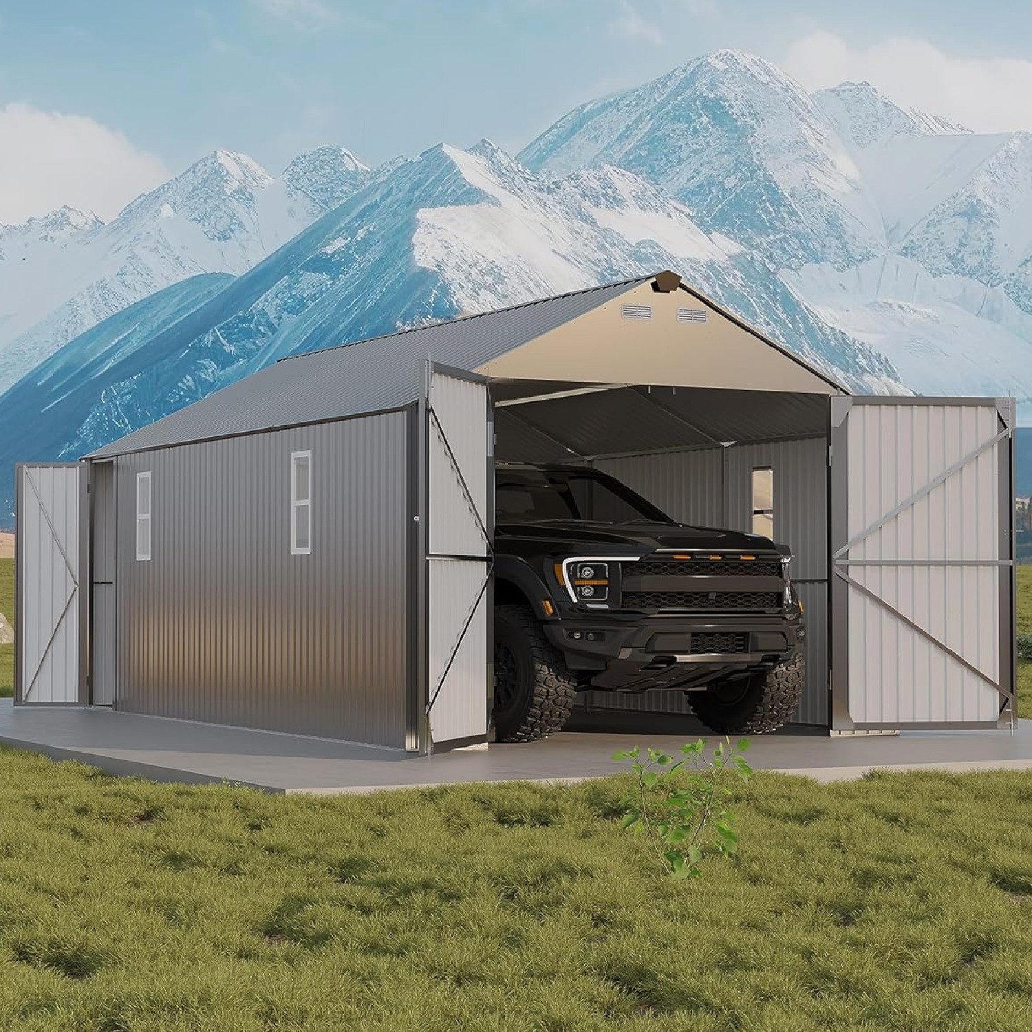 12x20 FT Metal Carport Enclosed ,Vertical Steel Roof Outdoor Garage Shed Shelter 12x20 FT Metal Carport Enclosed ,Vertical Steel Roof Outdoor Garage Shed Shelter