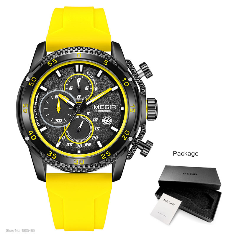 MEGIR Watch for Men Fashion Silicone Strap Chronograph Quartz Auto Date Luminous