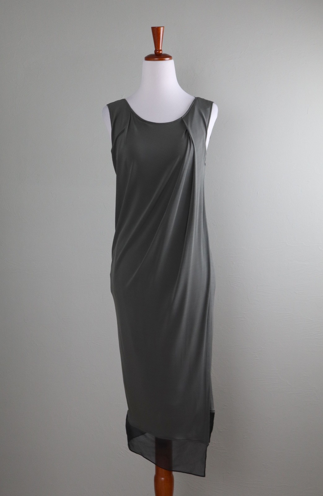 HELMUT LANG $545 Slinky Stretch Sheer Back Silk Trim Tank Dress Size Small
