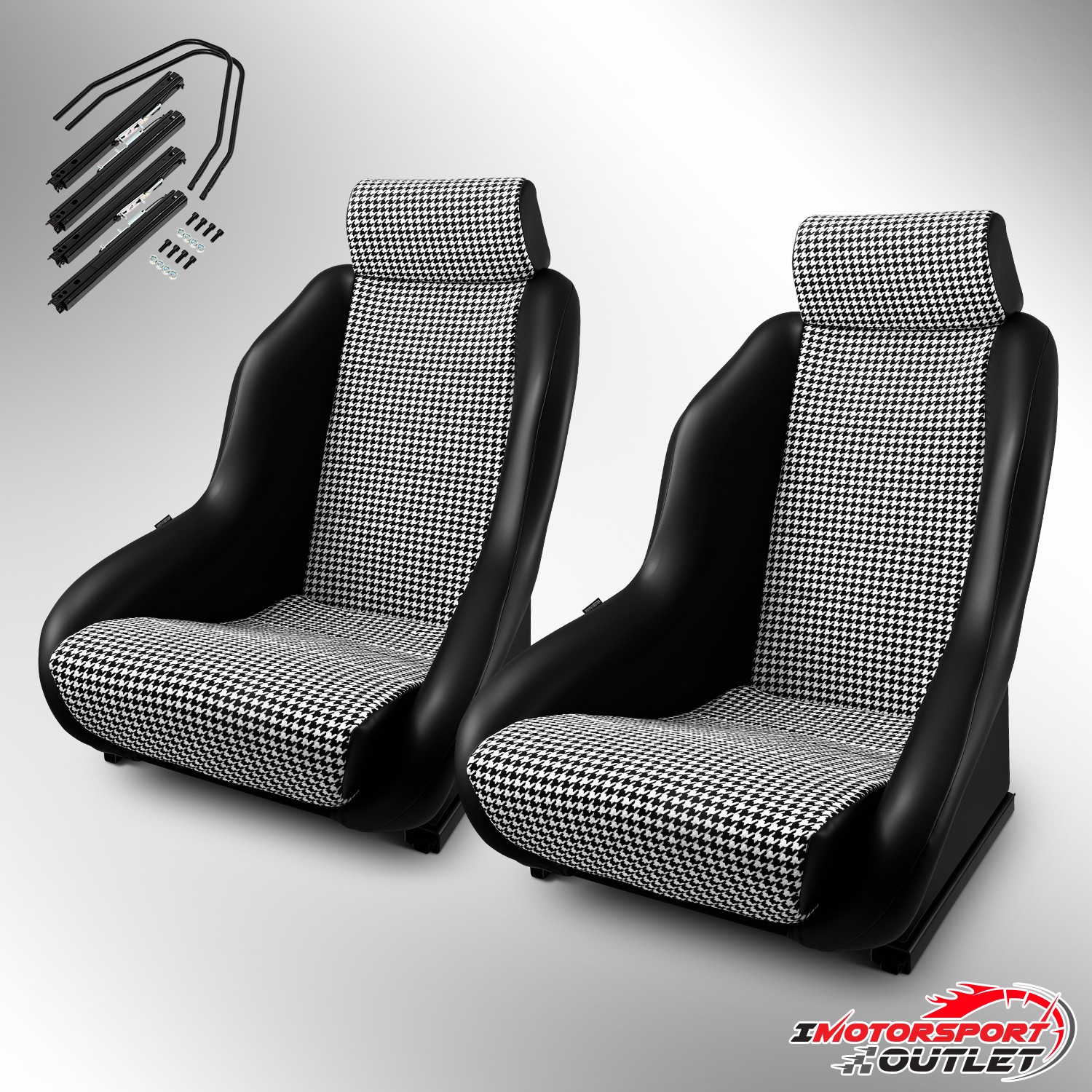 1PC black and white plaid color PVC Leather Bucket Seats with Sliders,1PC
