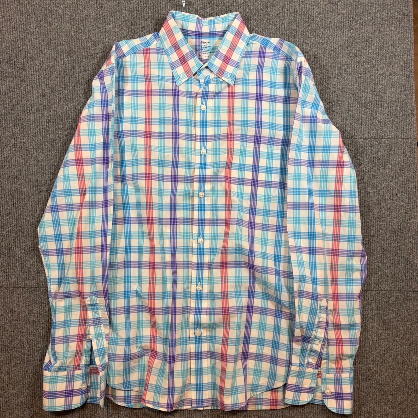 J.Crew Mens Slim Fit Lightweight Plaid Button Down Shirt Medium Blue Pink 46047