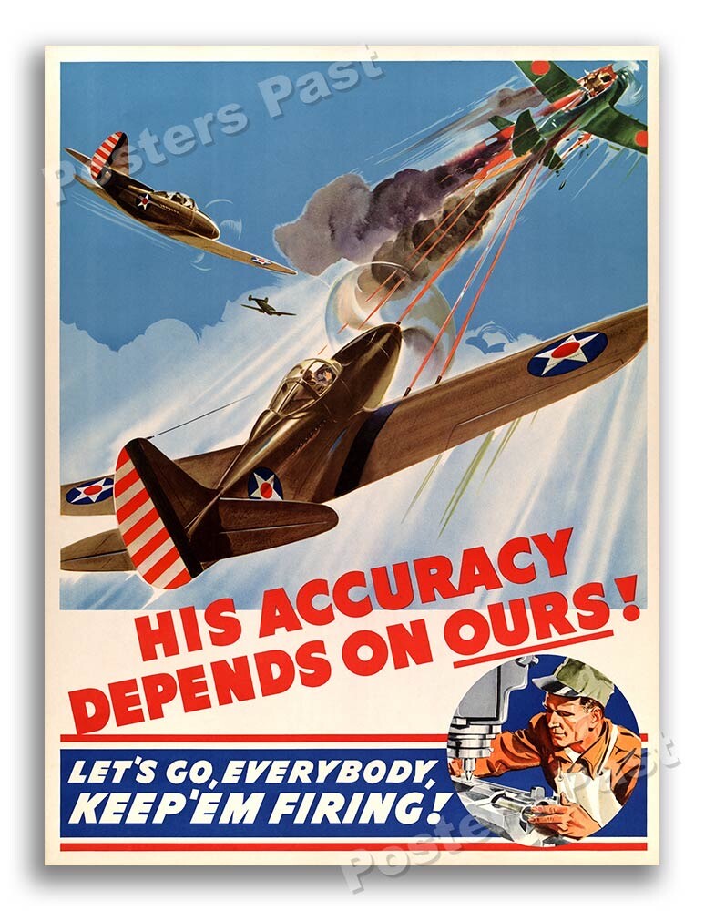 “His Accuracy Depends on Ours” Vintage Style 1942 World War 2 Poster - 18x24