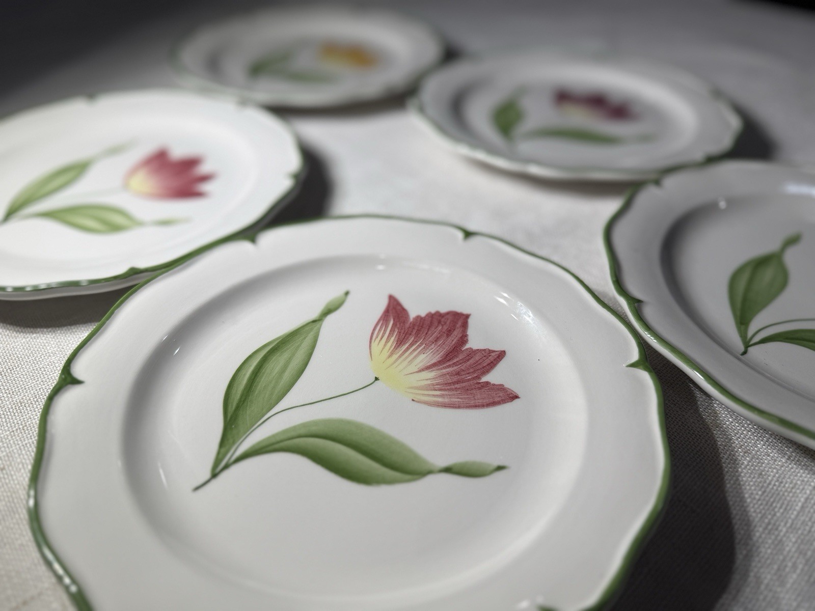 Vietri Italy Hand Painted Fiori Belli Salad Plates Set 5 Tulip Garden Stunning