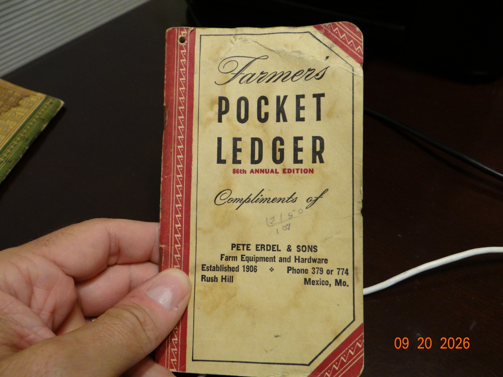 Vintage 1952-1953 John Deere Farmer's Pocket Ledger Pete Erdel & Sons Mexico MO
